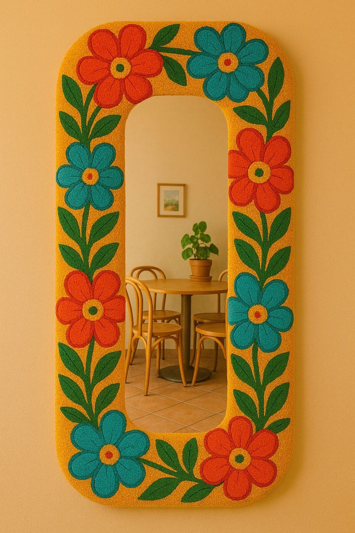 Afro Dekorasyon Tufting Ayna , Tasarım Ayna , Hediyelik Dekor Ayna ,Bohem Retro Ayna