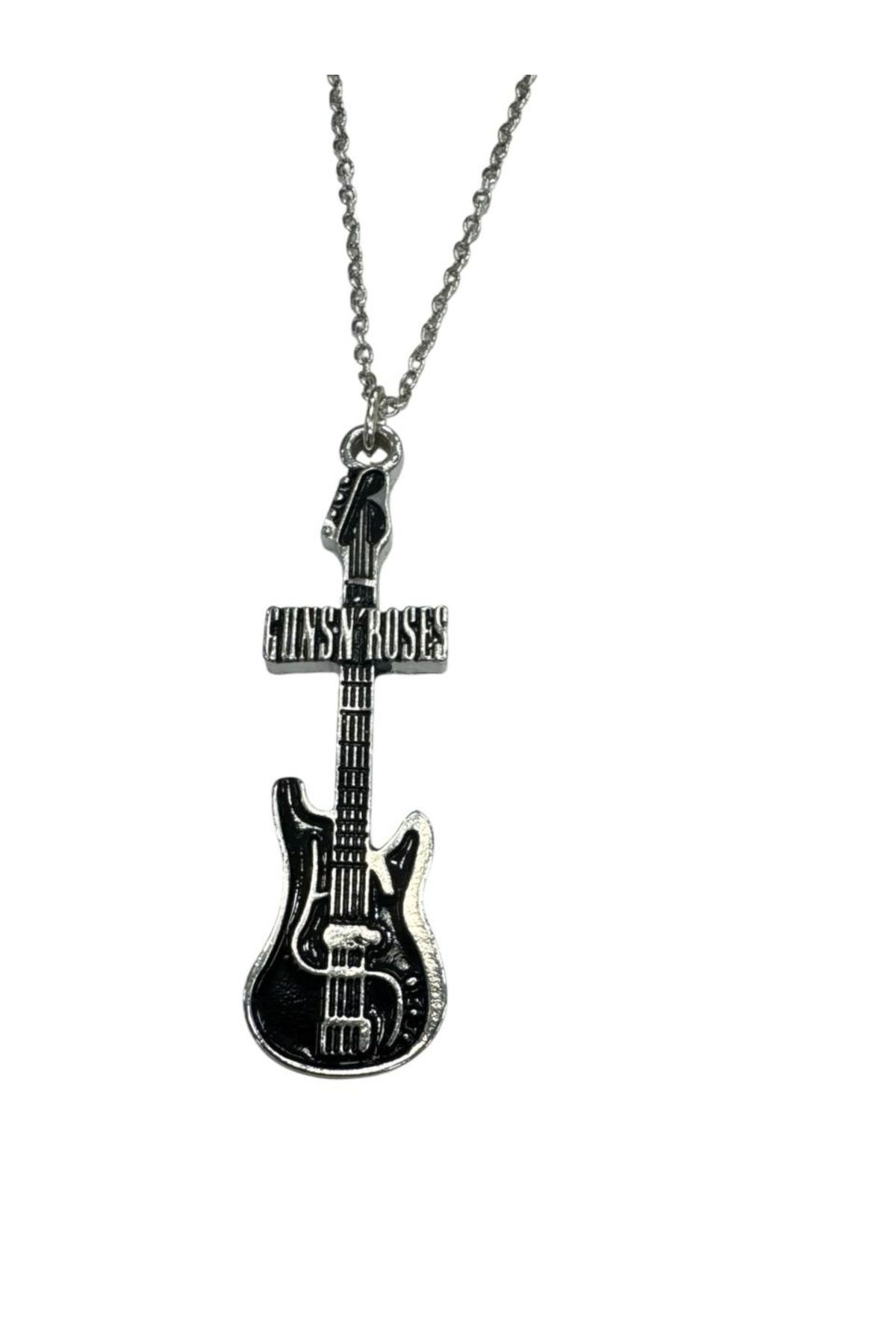 Herşey Nota Guns N' Roses Temalı Elektro Gitar Kolye – 60 cm Zamak Kaplama Metal Rock & Hard Rock Aksesuar