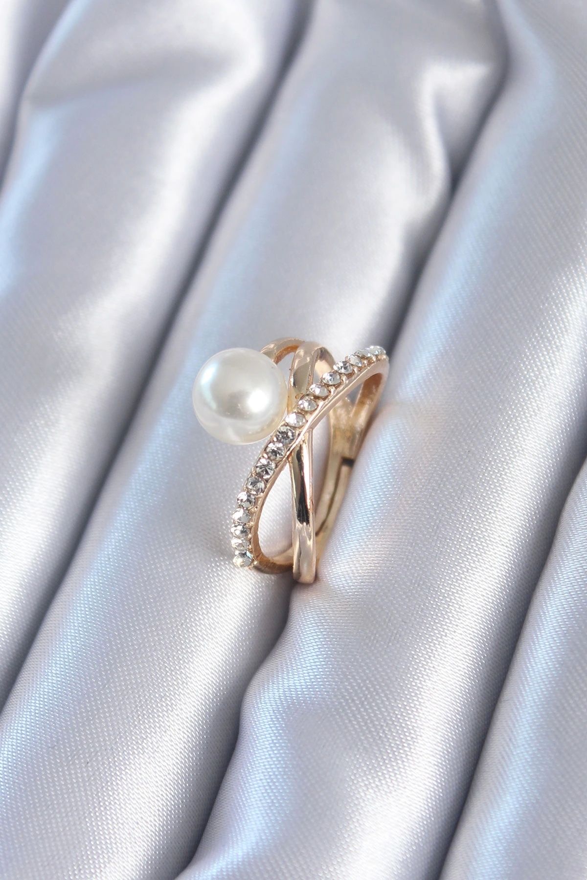 OurStyles Gold Renk İncili Zirkon Taşlı Kadın Yüzük - TJ-BYK2806