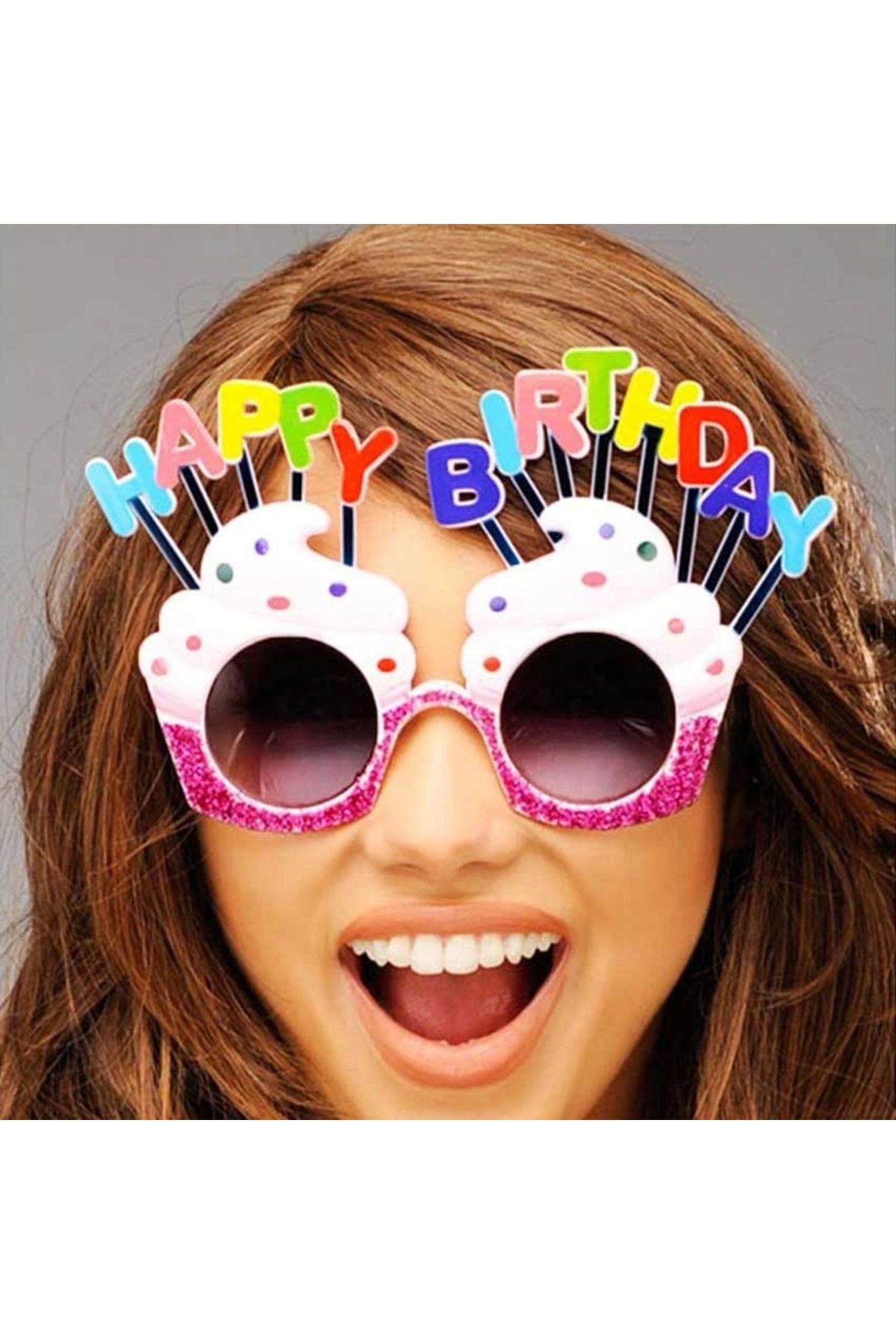 OurStyles Happy Birthday Yazılı Beyaz Fuşya Renk Parti Gözlüğü 12x7 Cm | Şık Tasarım - Yeni Sezon Ürün