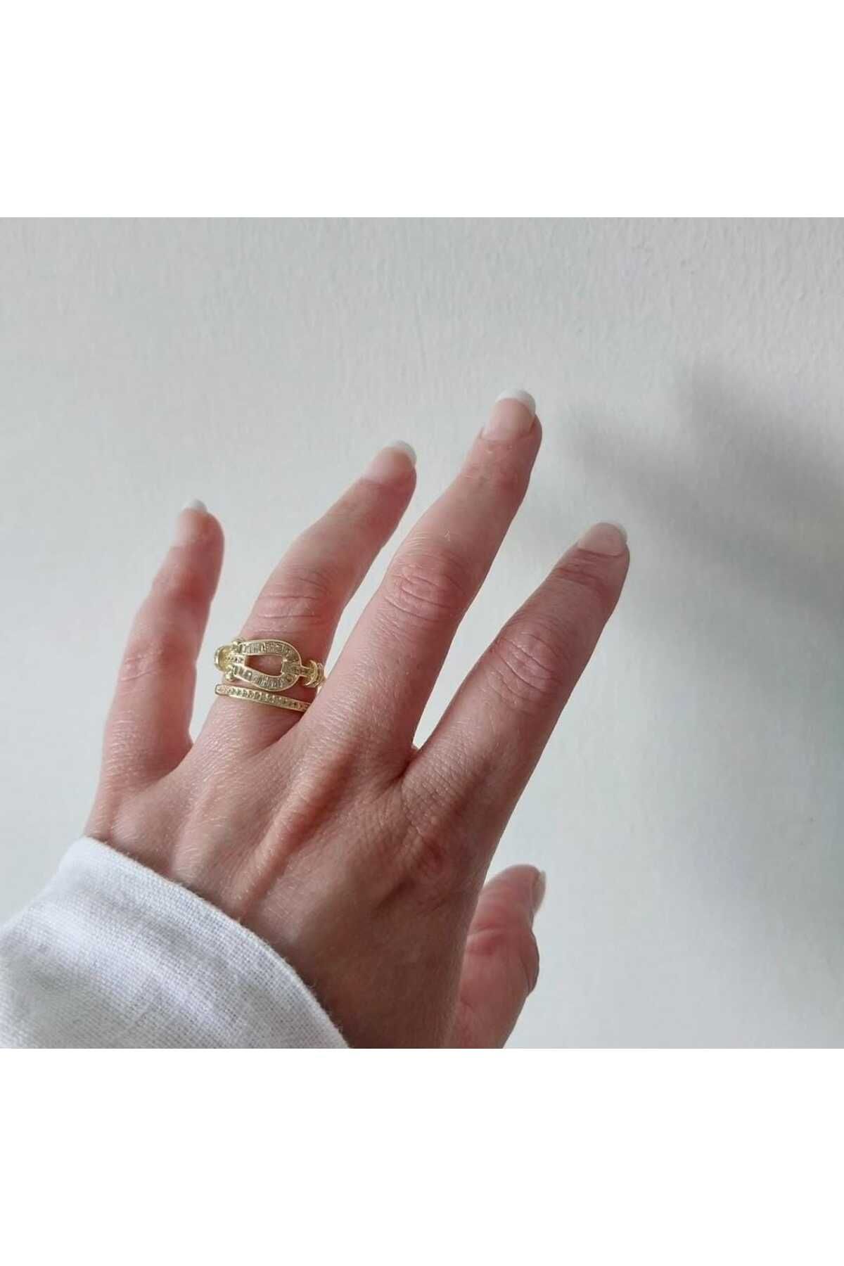 Bubbleatelier Cuby 2'li görünüm gold yüzük