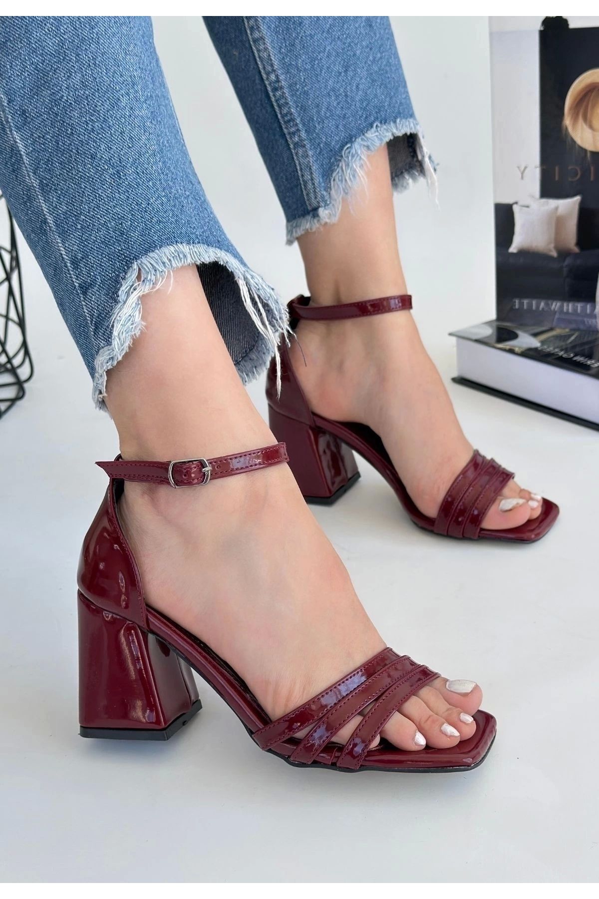 meSga butik Lanja Bordo Rugan Topuklu Ayakkabı