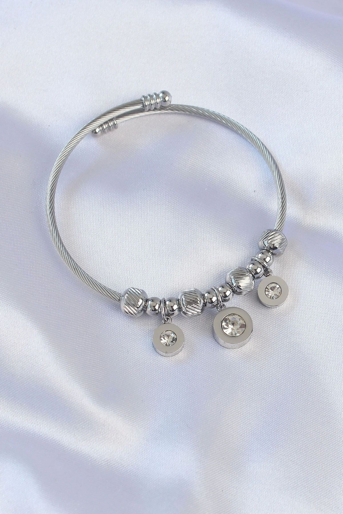 OurStyles 316L Çelik Gümüş Renk Zirkon Taşlı Model Charm Bileklik - TJ-BB6090