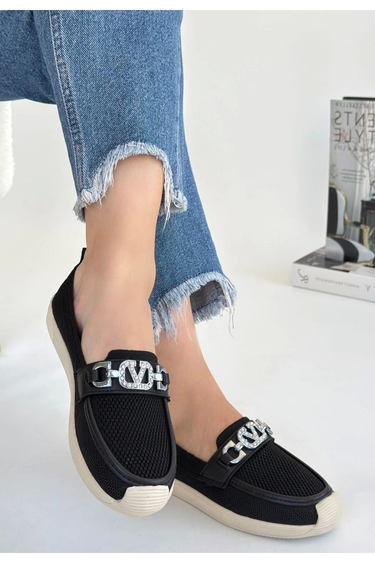 HACESHOP Wata Siyah Triko Babet Ayakkabı