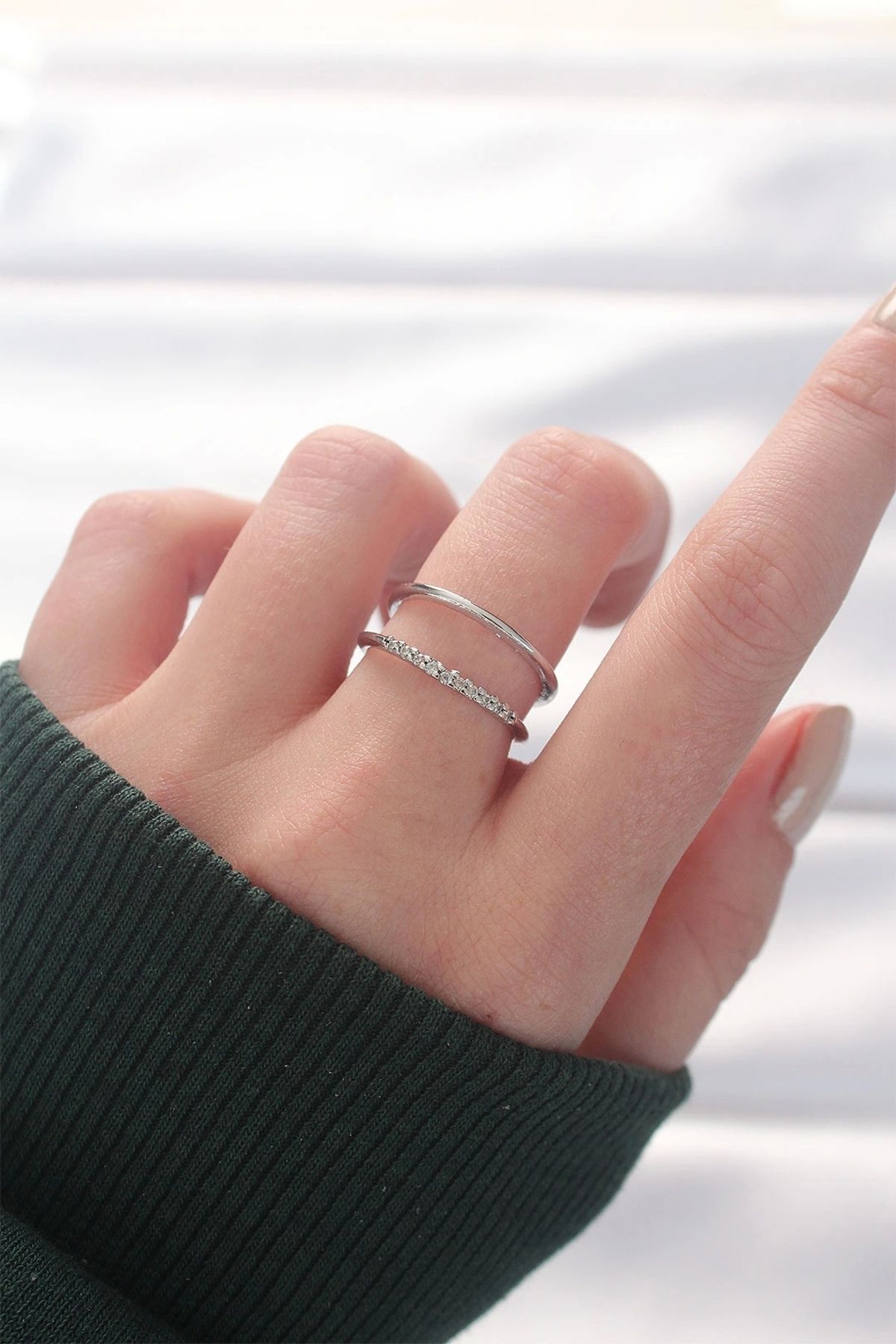 OurStyles 2li Görünümlü Su Yolu Tasarımlı Silver Renk Ayarlanabilir Yüzük - TJ-BYK3135