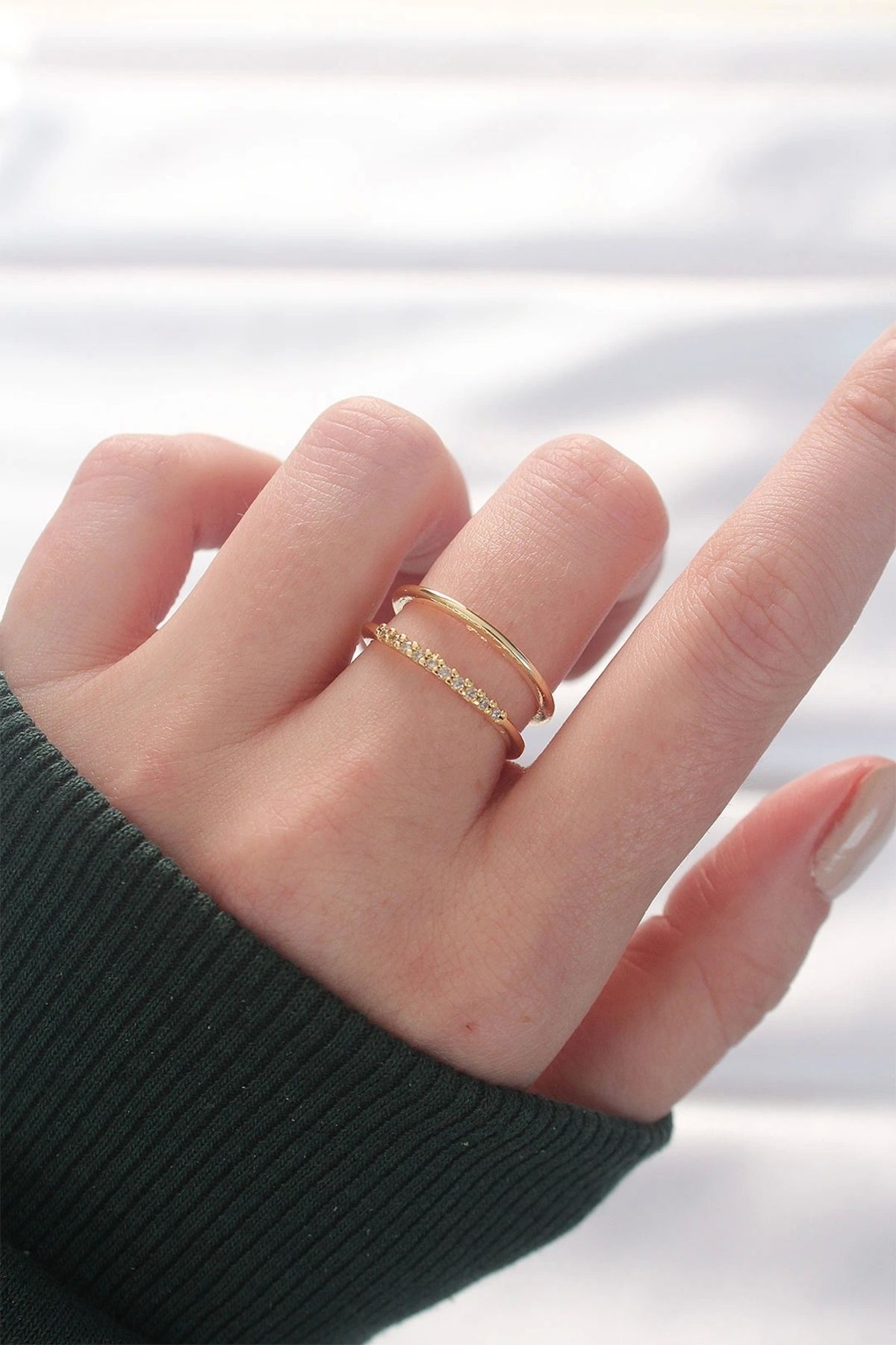 OurStyles 2li Görünümlü Su Yolu Tasarımlı Gold Renk Ayarlanabilir Yüzük - TJ-BYK3136