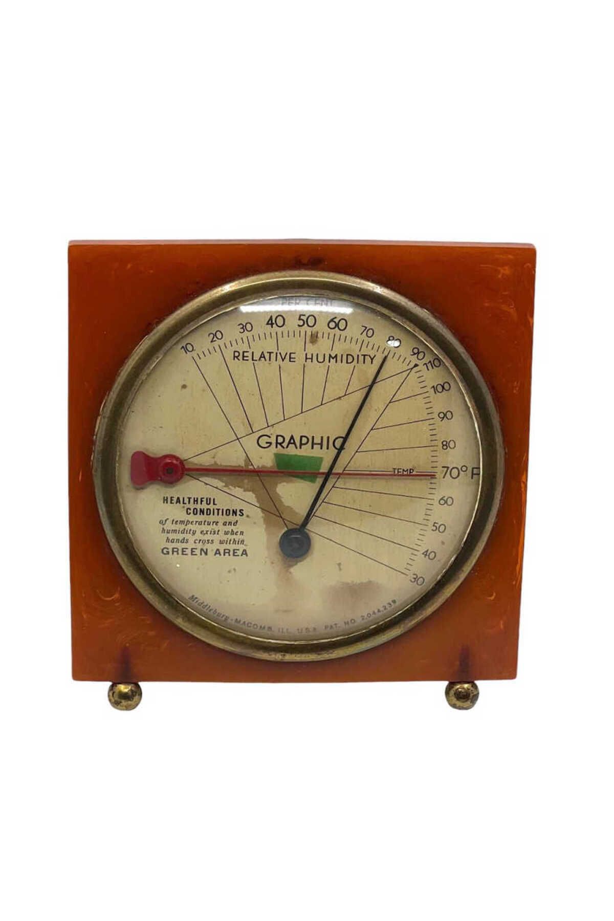 Gökçe Koleksiyon Vintage Middlebury Elektrikli Saat Art Deko Stili Bakalit Barometre Termometre AOB4244