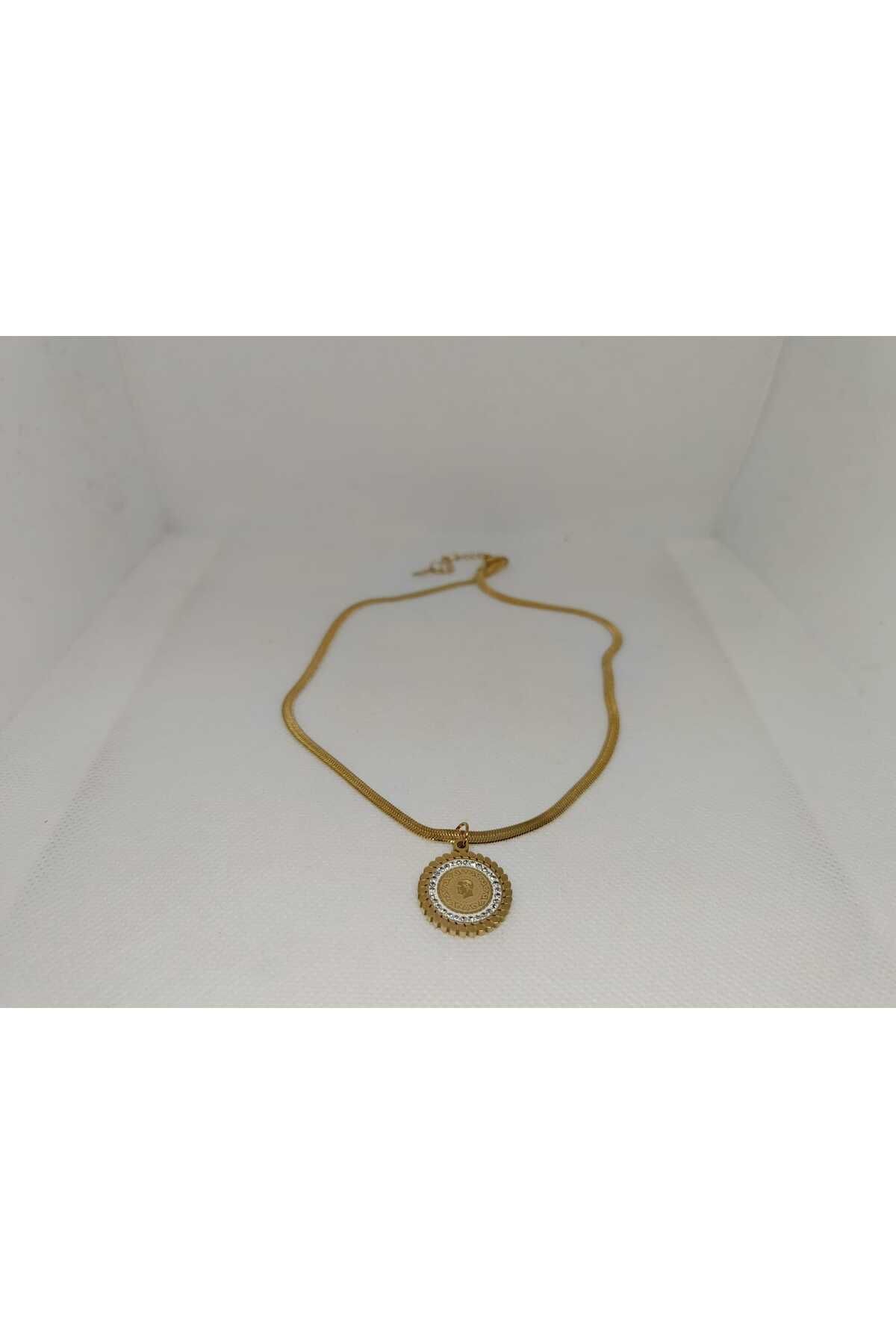 Store 316l Çeyrek Altın Desenli Paslanmaz Çelik Gold Kolye