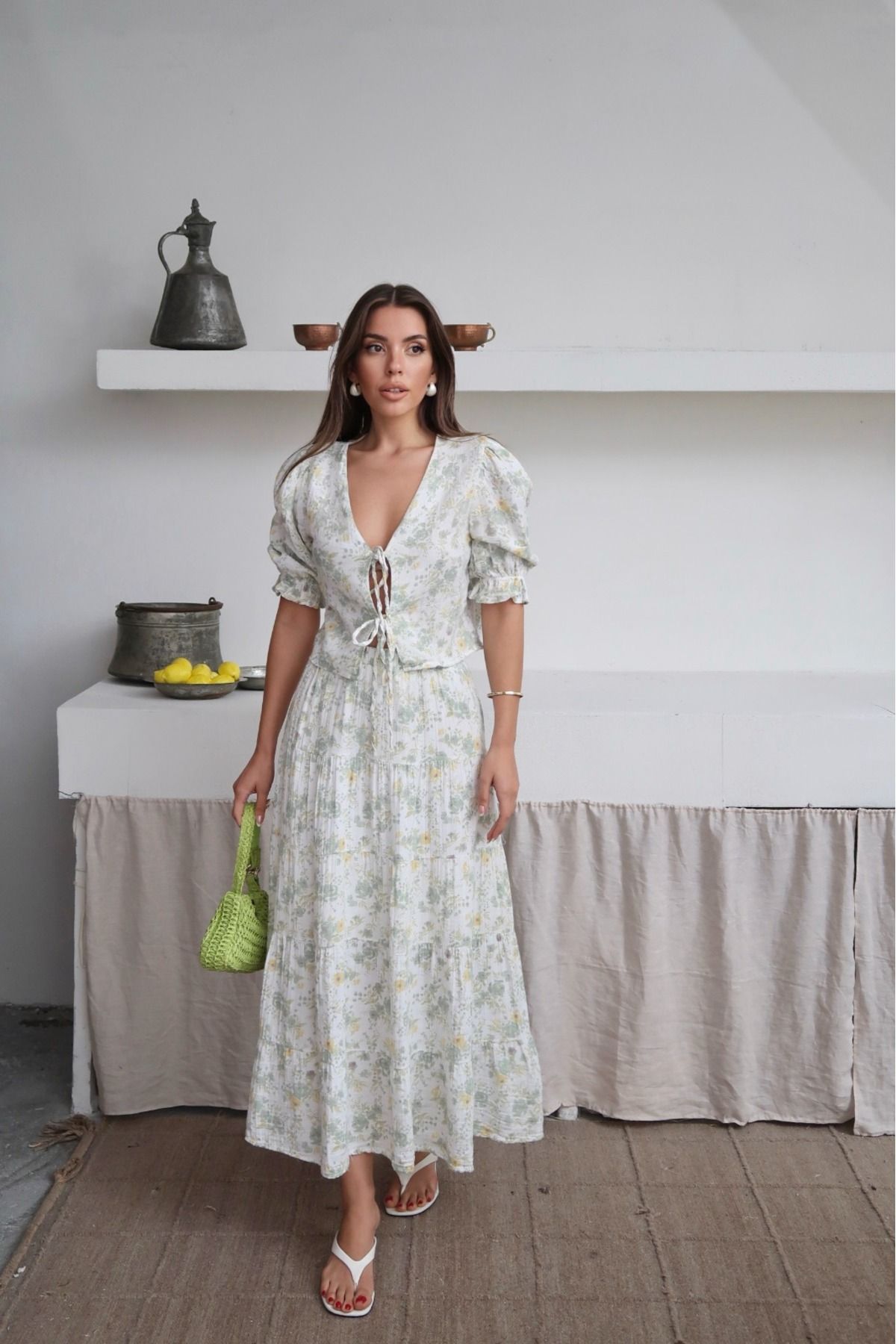 AÈC PRIVÈ Kadın Yeni Sezon Trendi Sandra Müslin Kimono Etek Takım 77775