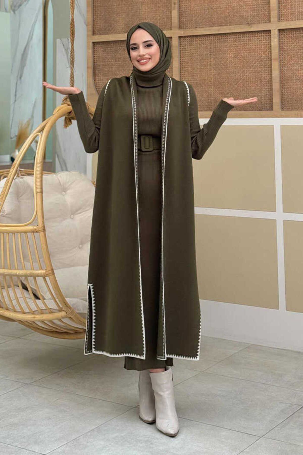Bym Fashion Sıfır Kollu Triko Yelek 18205 Haki-Taş