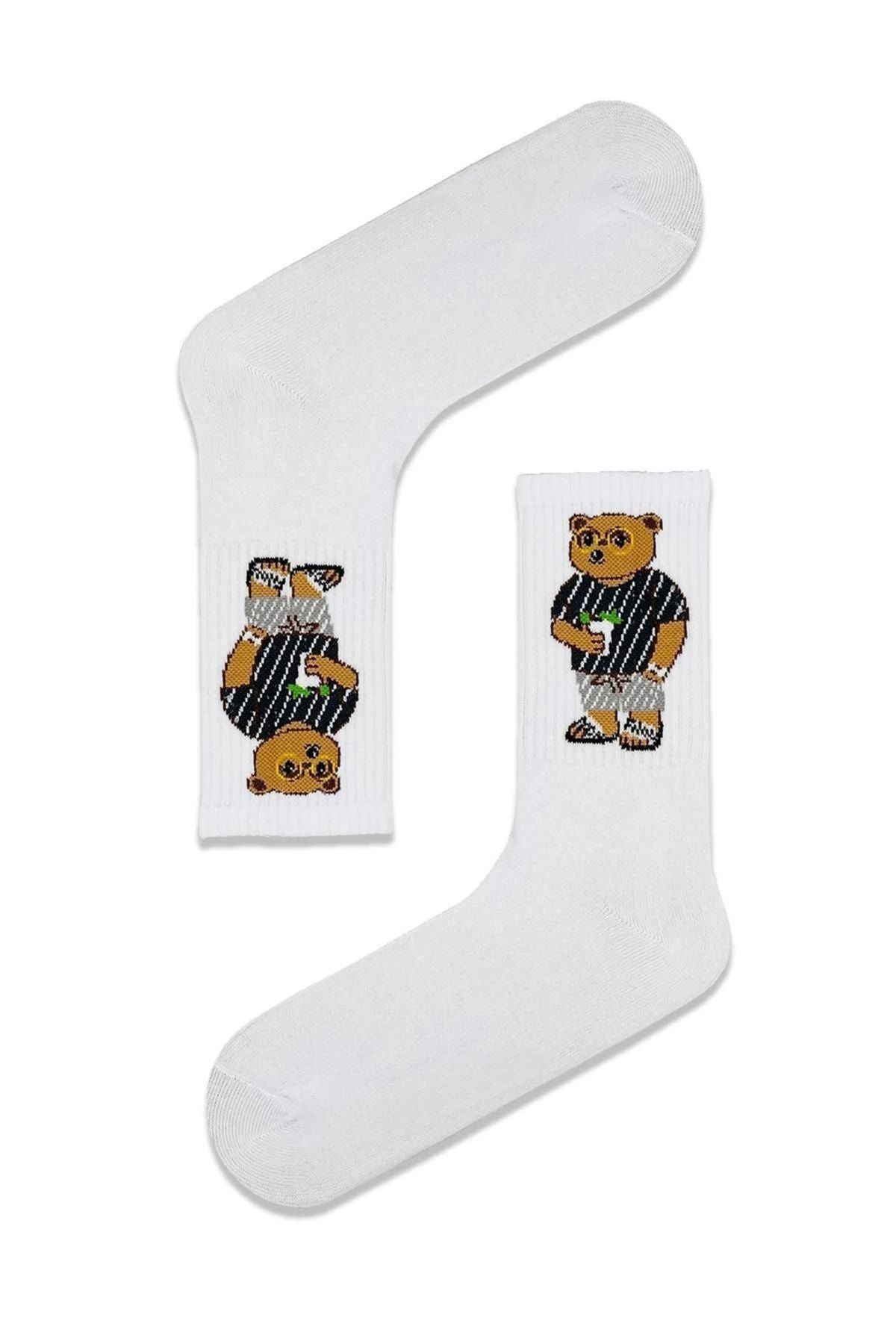 AKSU ÇORAP Bear Desenli Beyaz Tenis Çorap