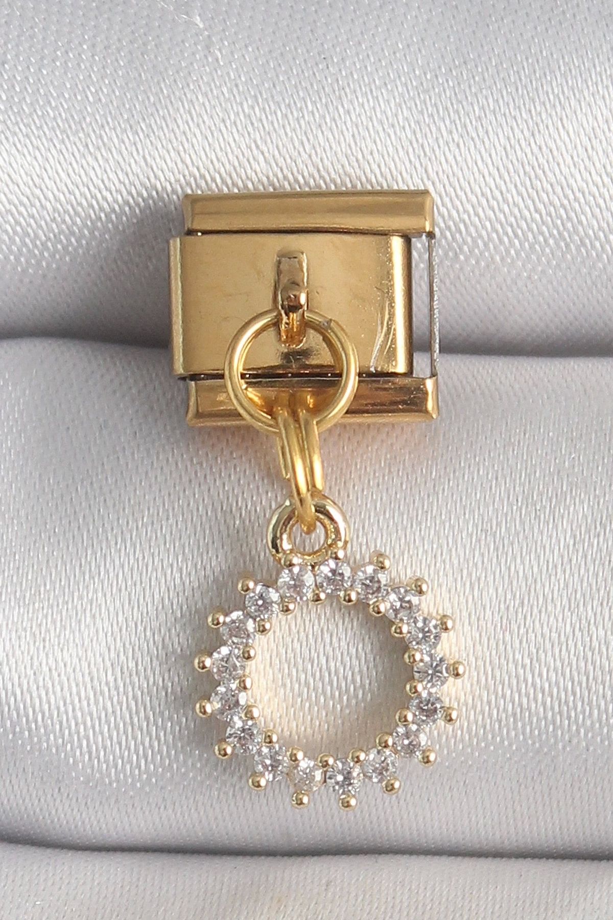 luz&pos 316l Çelik Gold Renk Zirkon Taşlı Sallantı Güneş Model Nomination Charm