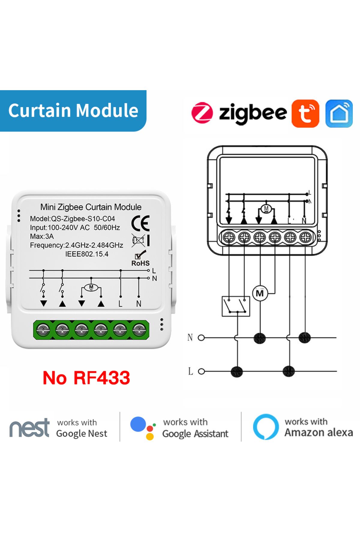 Choice-zigbee curtain(No433 TNCE Tuya Curtain Switch module wifi zigbee rf433mhz, Roller Blinds Shutter Mot 1