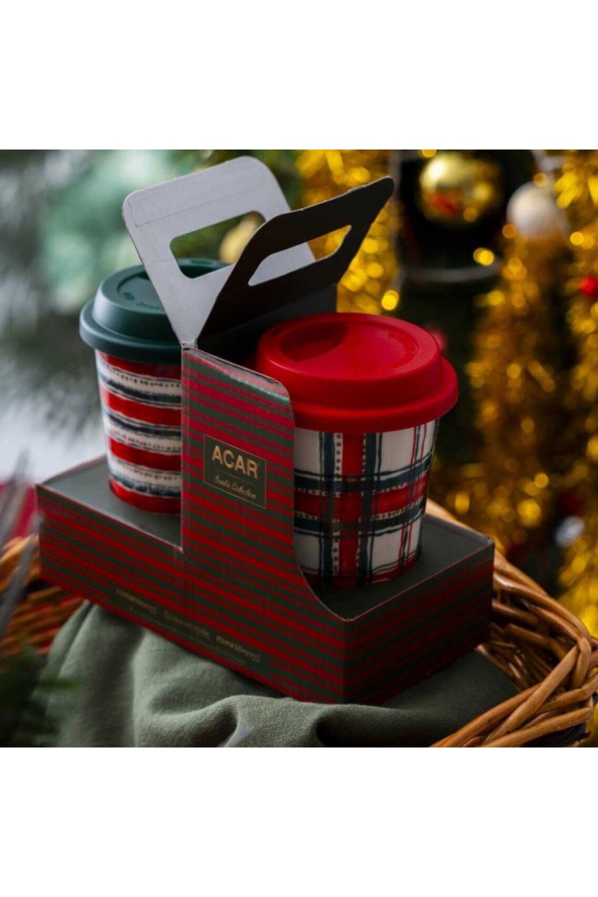DGCHOME Santa 2 Kişilik Kapaklı Kupa Seti – 385 ml