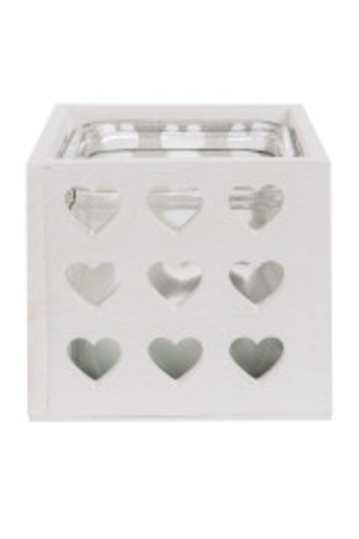 Clayre & Eef-Wooden vase with white glass interior 14 x 14 x 13 cm 5