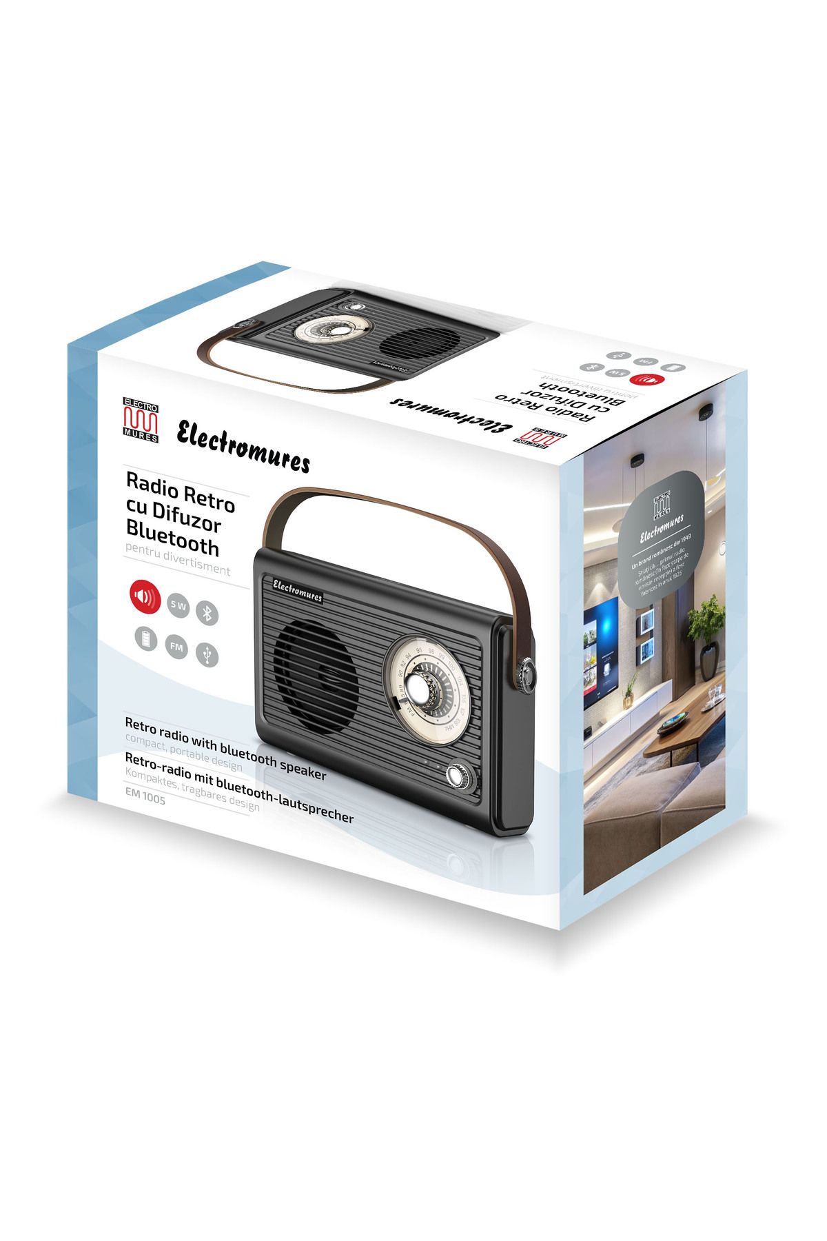 Electromures-Retro radio with Bluetooth speaker Electromures EM 1005, 5V,1500 mAh, Autonomy 6 h, Black 8