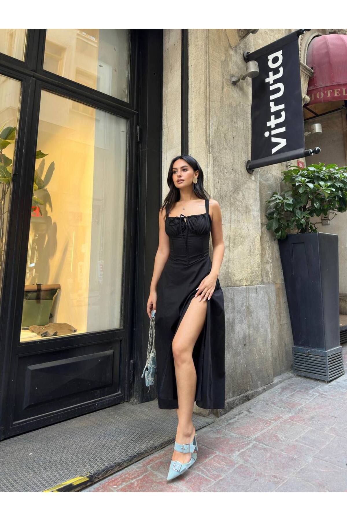 Gallogi Korse Detay, Askılı Midi Pamuk Pinterest Elbise