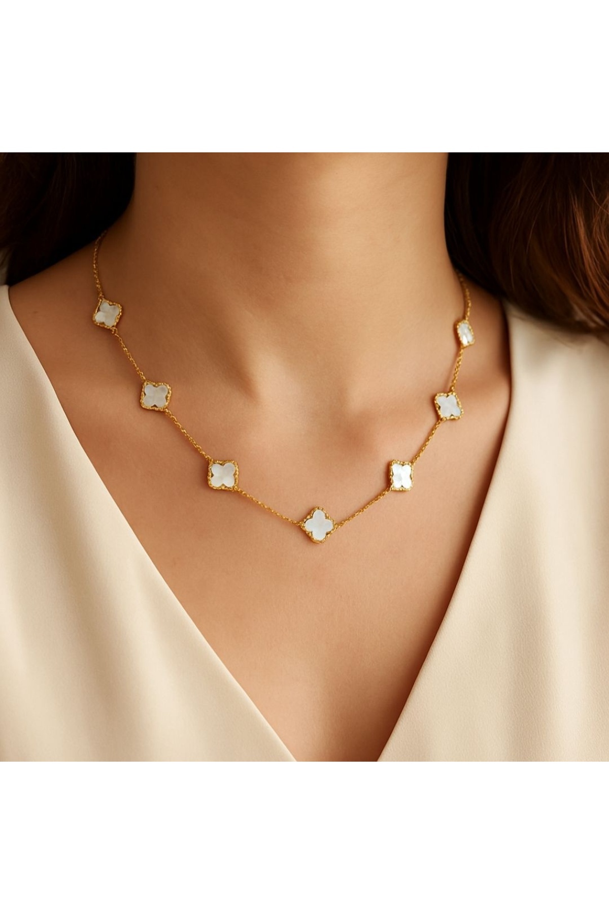 ECARLA-Colier elegant cu trifoi din sidef – oțel inoxidabil placat cu aur de 14K, Ecarla, NST2176 2