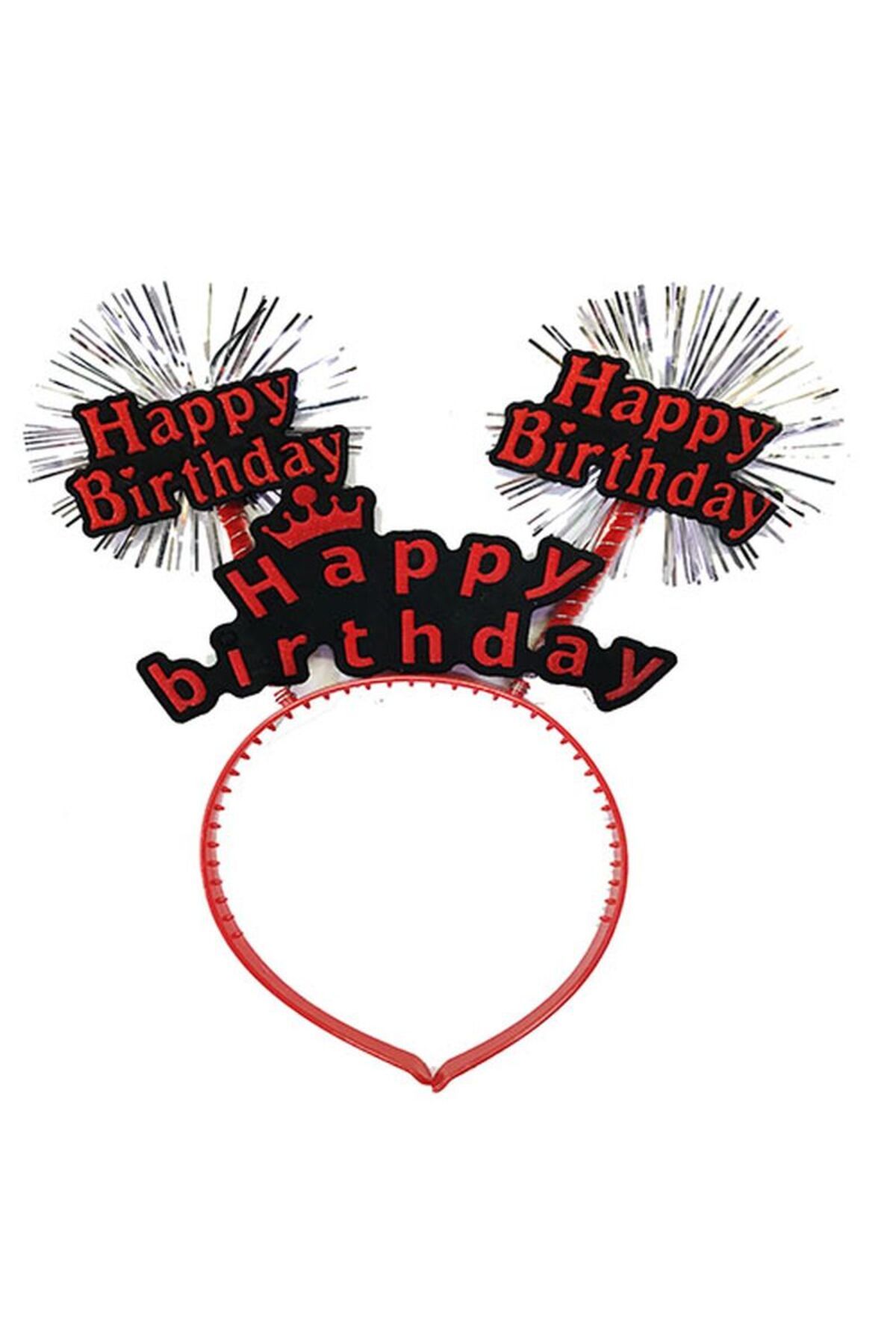 feifei Happy Birthday Yazılı Püsküllü Neon Kırmızı Renk Doğum Günü Tacı 22X19 Cm