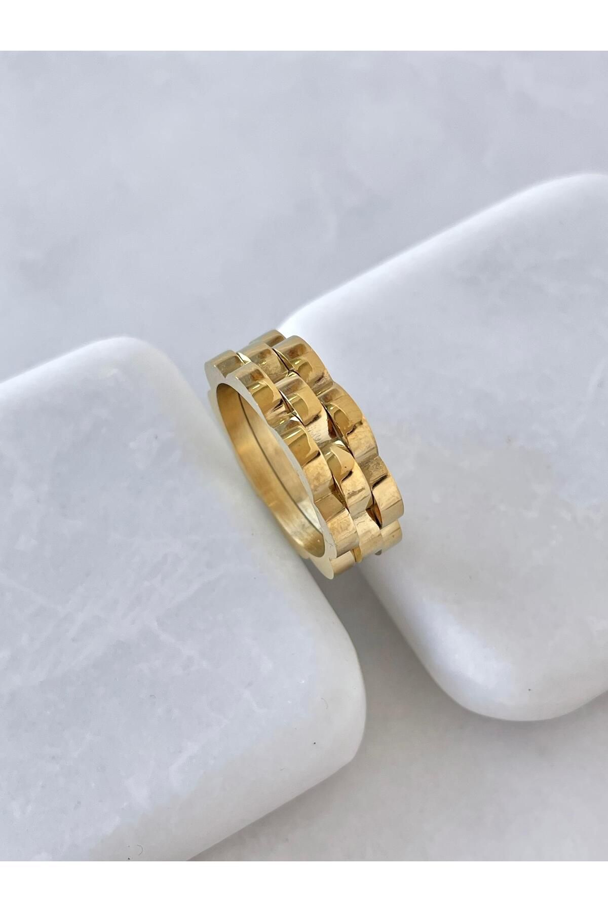 Seda Bijuteri Çelik Kordon Model Yüzük Gold