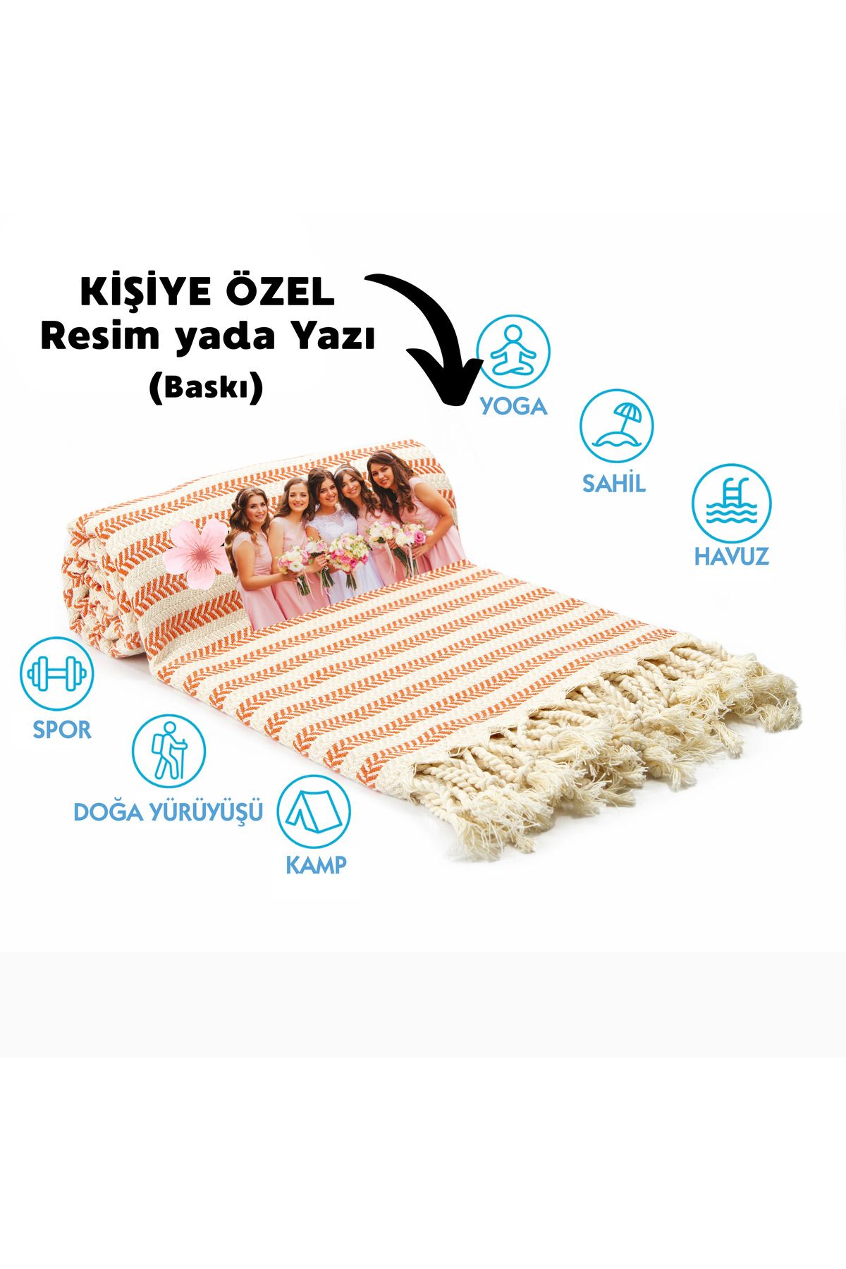 CHIMARIVA Kişiye Özel Çavuş Desenli Baskılı Peştemal – İsim Yazılı Oversize Türk Plaj Havlusu – Banyo Havlusu