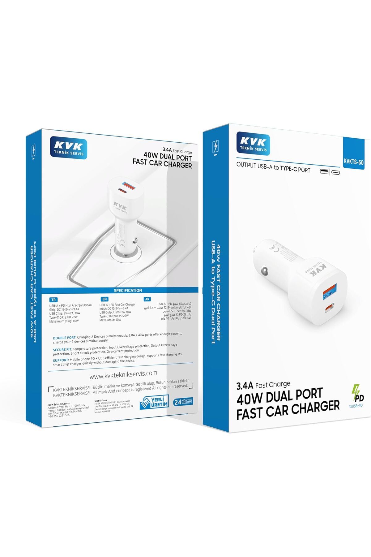 ENS TEKNOLOJİ VE AKSESUAR KVK 40W Çift Giriş Araç Şarj Cihazı