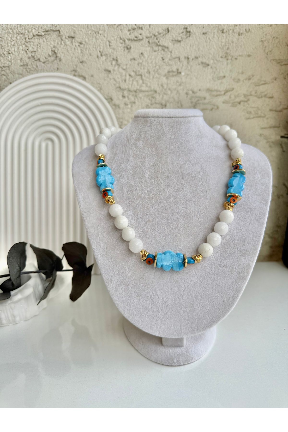 LUXURY JEWELRY Doğal Turkuaz Akik Taşı Kolye
