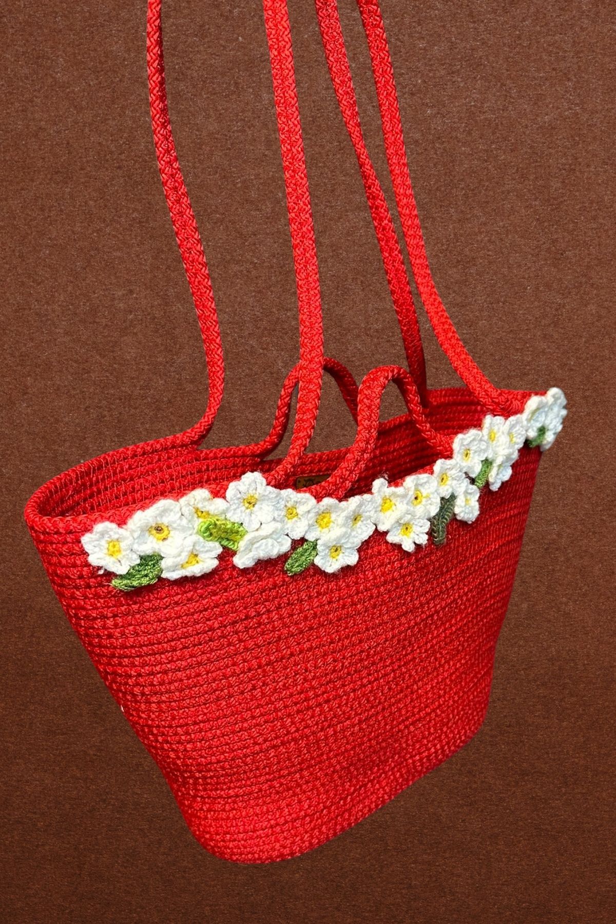 Uretti-- Mine 6402 5037 Handmade Daisy Motif Beach and Daily Shoulder Bag - Red 3