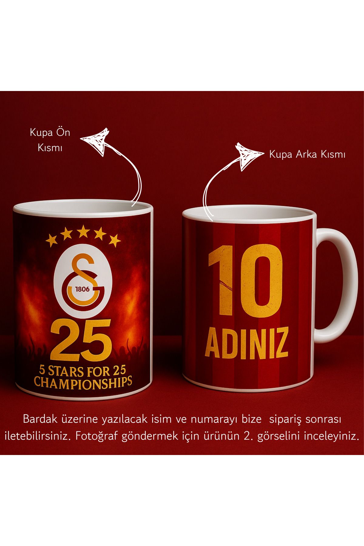 Spurvy Galatasaray 5 Yıldız Şampiyonluk Bardak İsime Özel