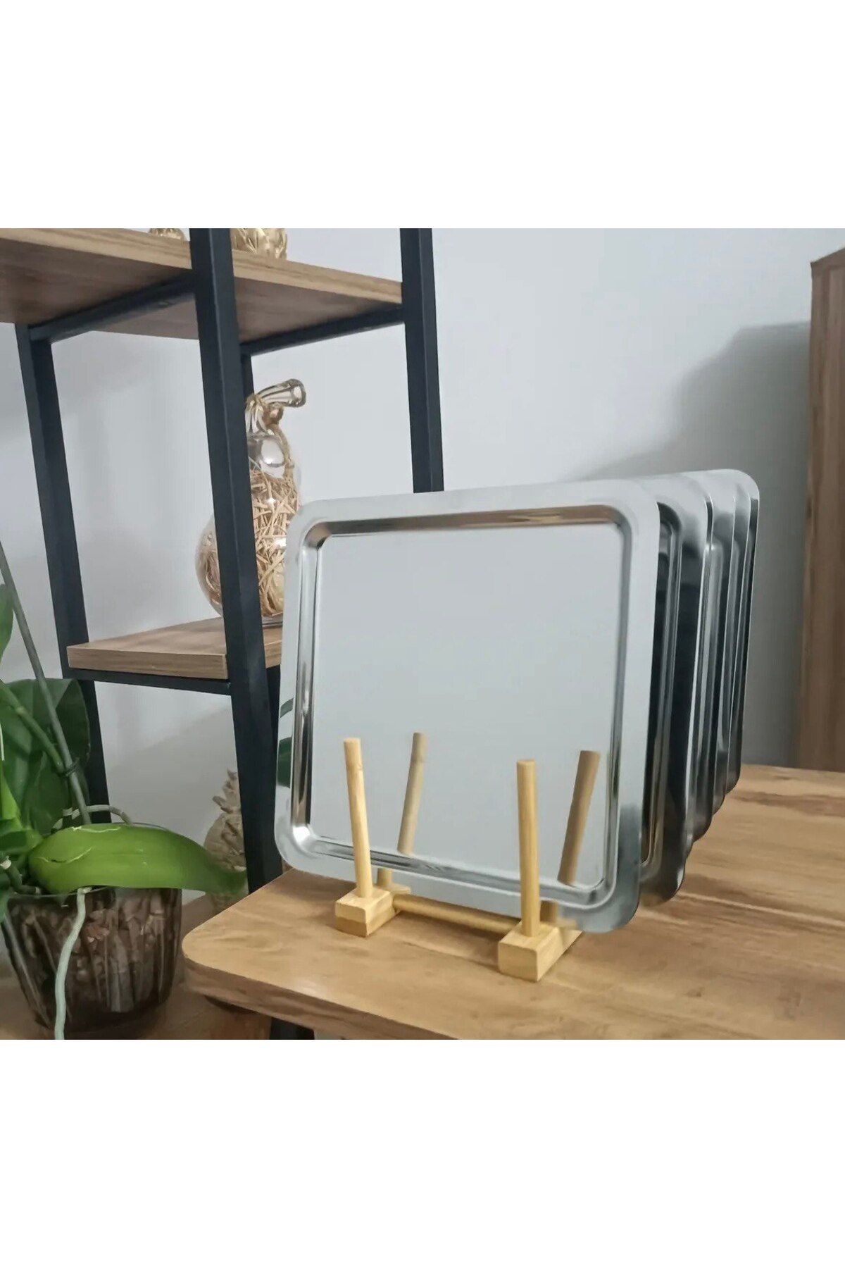 Livra Homee Paslanmaz Çelik Gümüş Kare 6 Lı Sunum Tepsisi