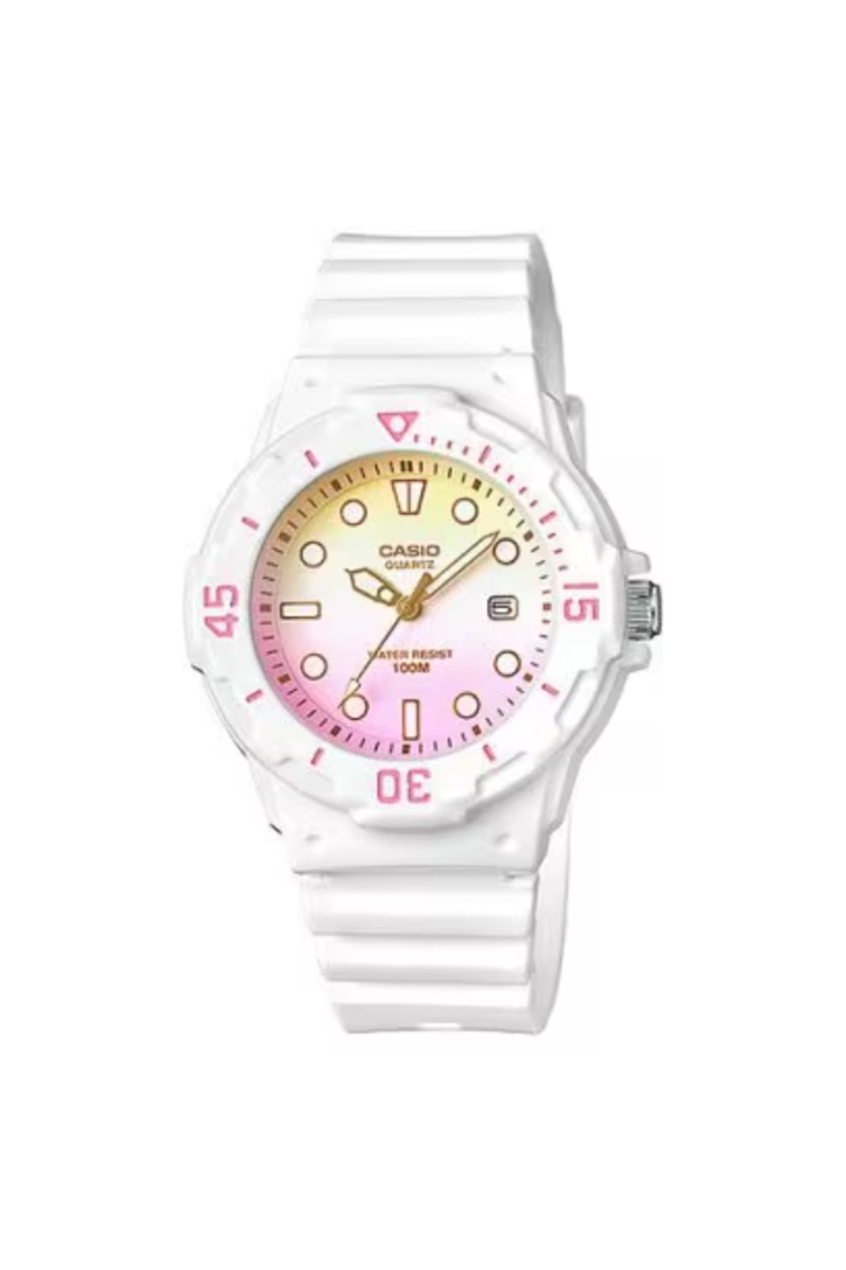 Casio-ساعة كاسيو النسائية التناظرية ذات الميناء الوردي والأصفر - LRW-200H-4E2 1