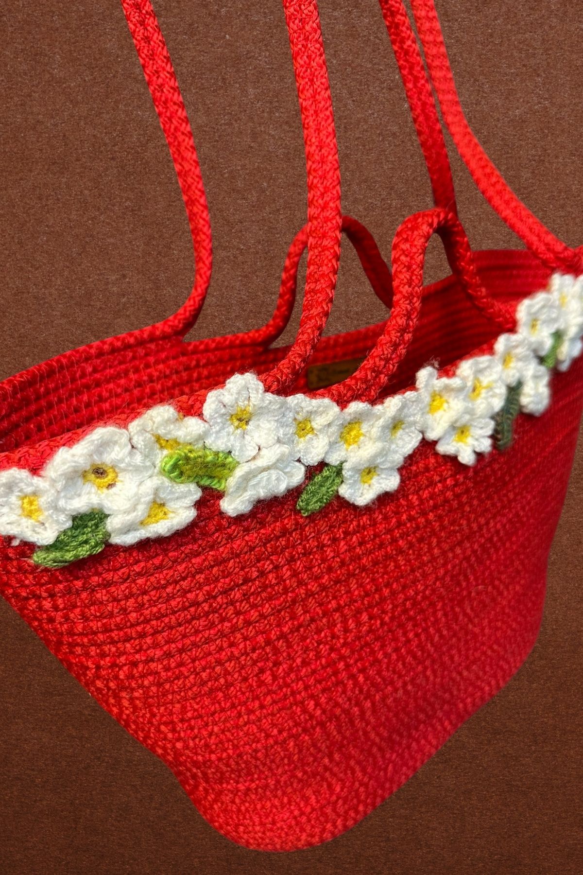 Uretti-- Mine 6402 5037 Handmade Daisy Motif Beach and Daily Shoulder Bag - Red 4