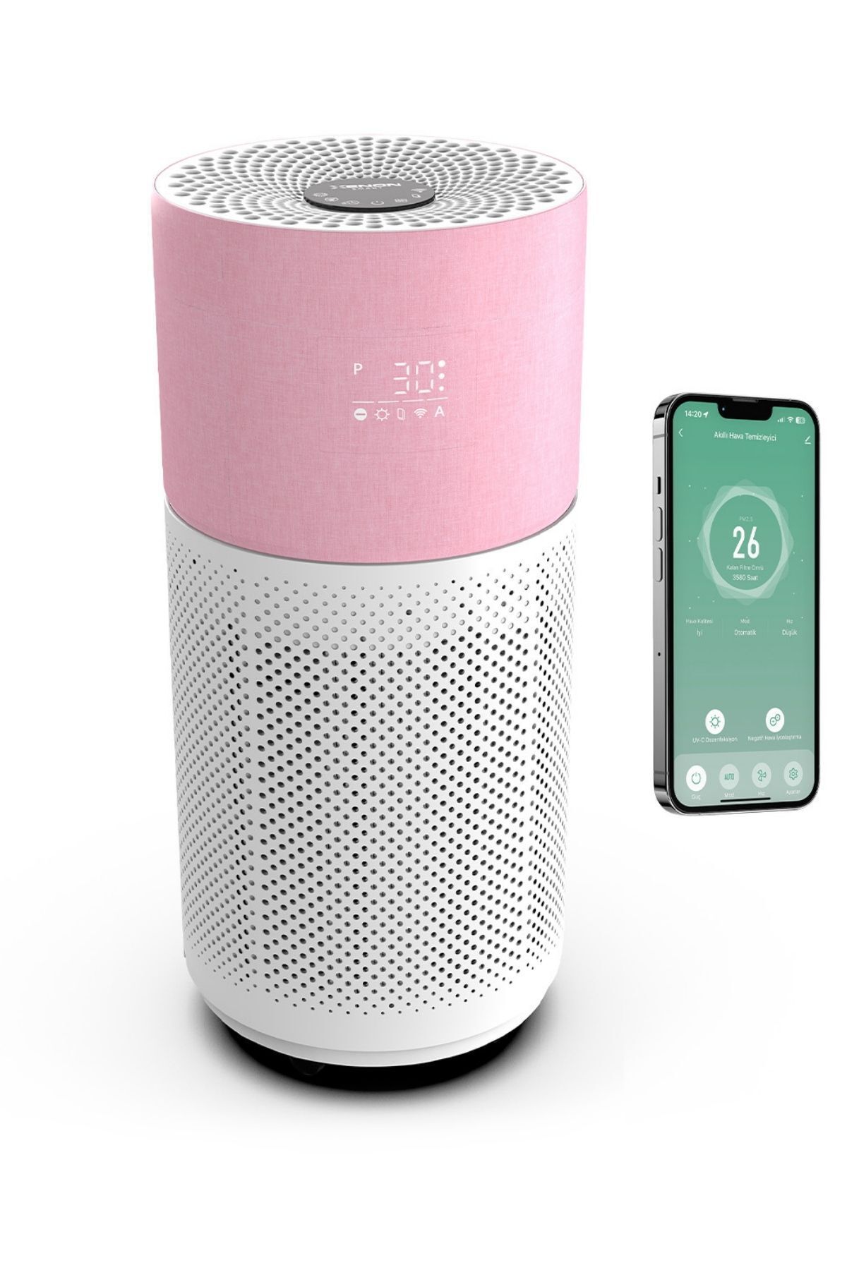 Xenon Smart Akıllı Hava Temizleyici 70 M2 Wi-fi Mobil App Air Purifier Cadr 550m³ Karbon Hepa Filtre X7420 Pembe