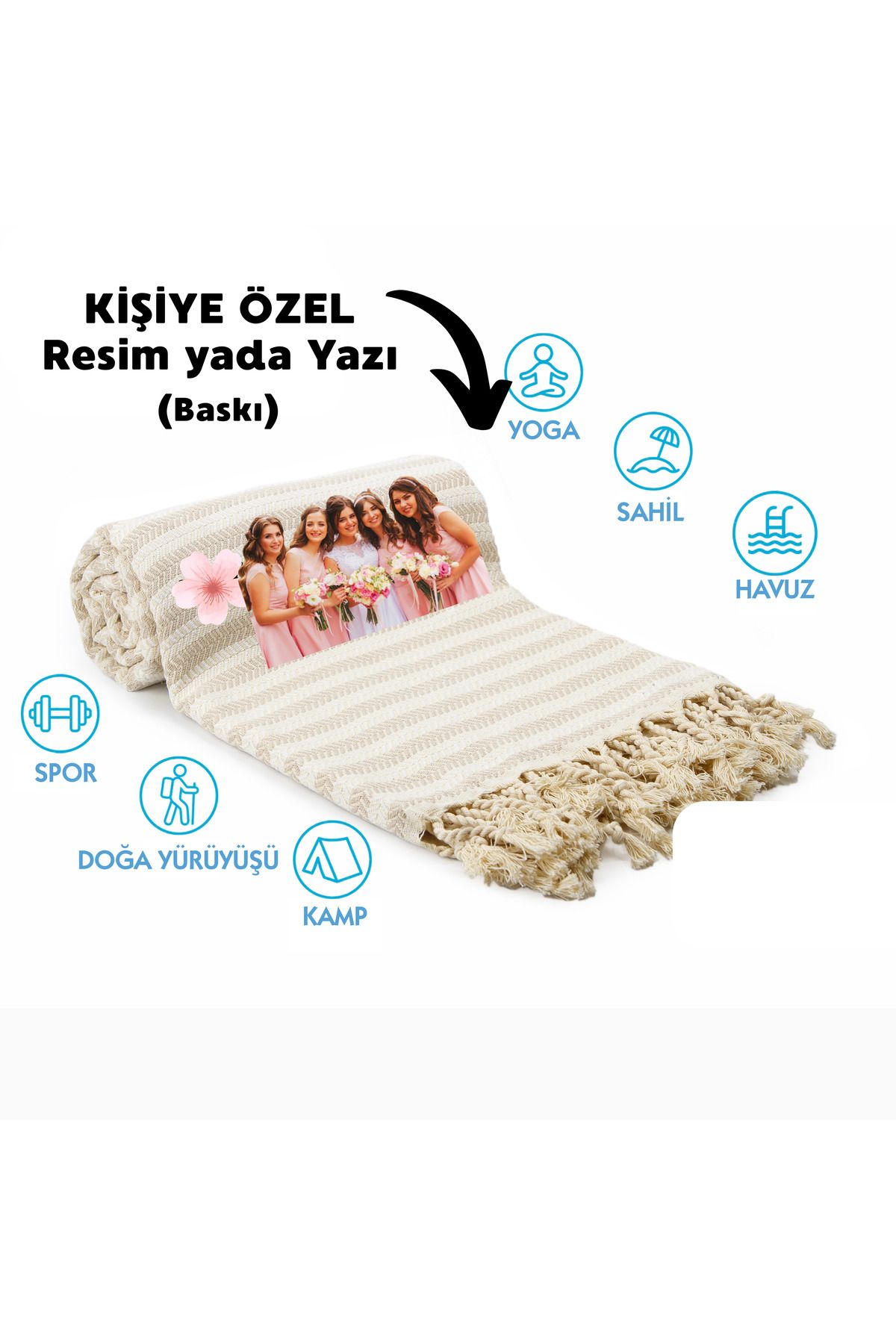 CHIMARIVA Kişiye Özel Çavuş Desenli Baskılı Peştemal – İsim Yazılı Oversize Türk Plaj Havlusu – Banyo Havlusu