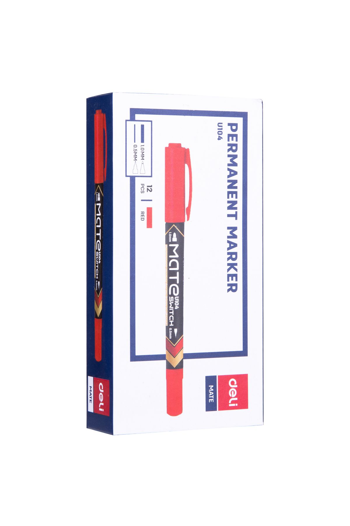 Deli-Deli EU10440 Permanent Marker, Red,Bullet Tip 1.0mm, Metal Tip 0.5mm,12PCS/Box For Precise Marking 3