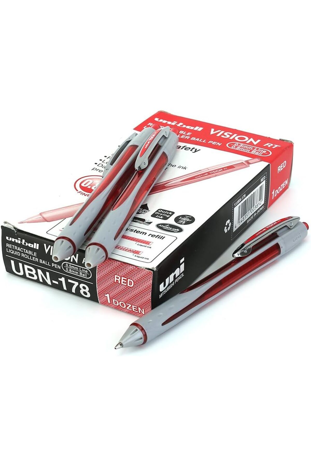UNİ-BALL Uni-Ball Vision 0.8 Mm Mekanik Roller Kalem Kırmızı 12'li Paket | RT UBN-178