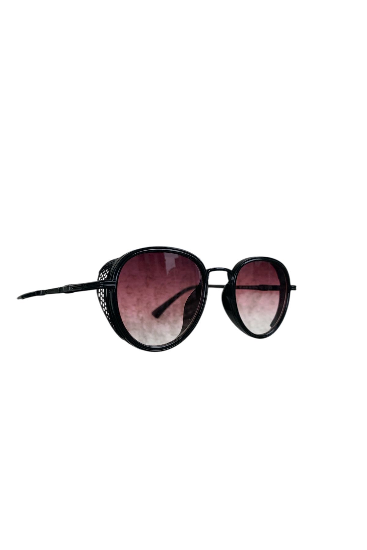 HEY COLLECTION Retro Tarz Oval Güneş Gözlüğü – Siyah Çerçeve, Degrade Mor Cam