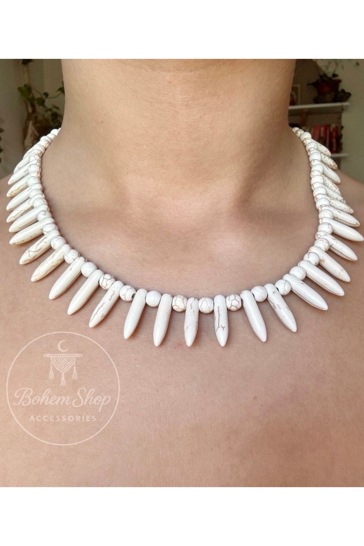 Bohem Shop Unisex Doğal taşlardan bohem etnik yazlık ayarlanabilir kolye