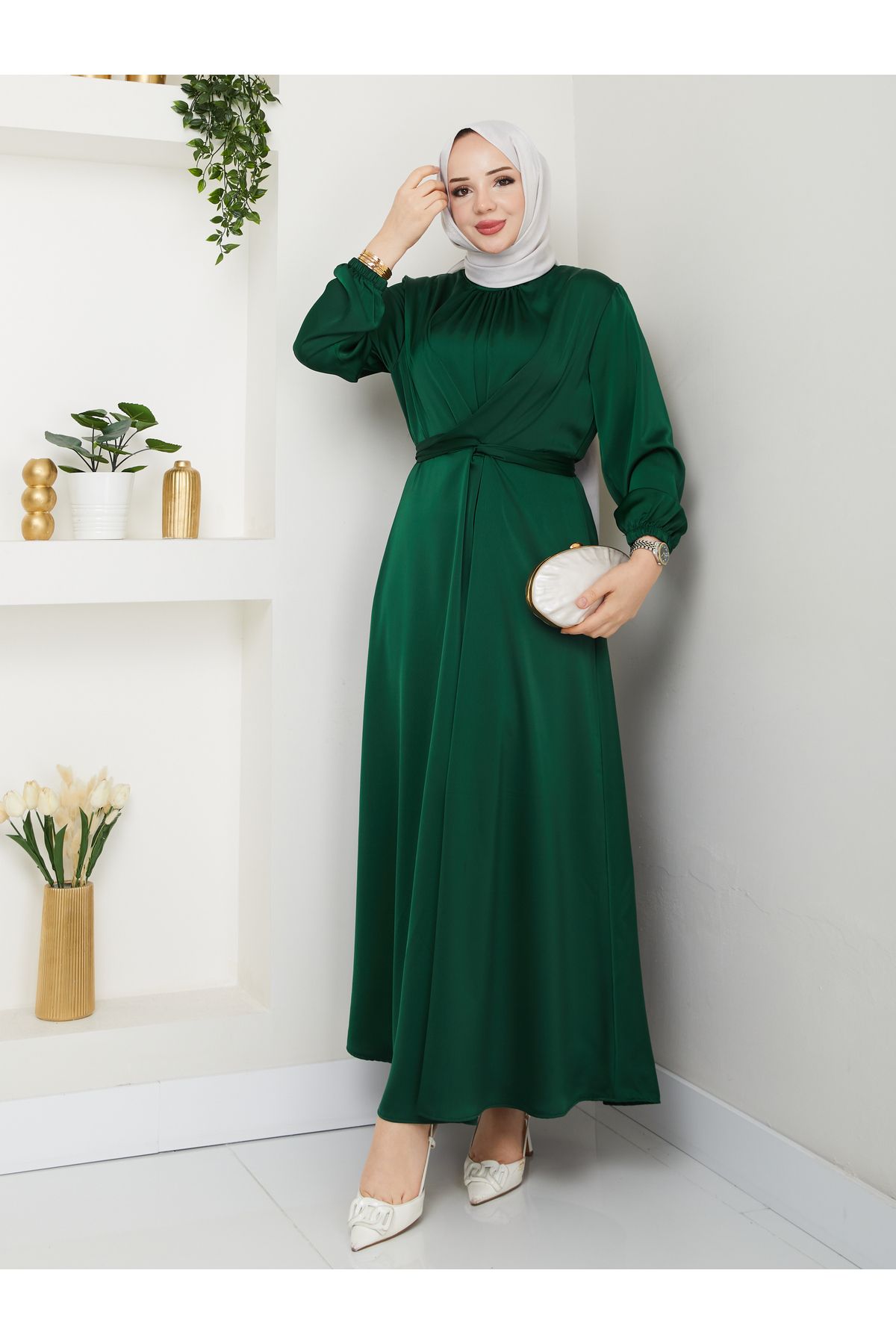 BARG FASHION Kadın Tesettür Saten Elbise