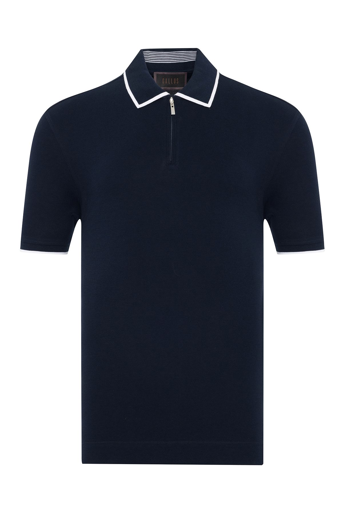 Gallus Lacivert Fermuarlı Polo Yaka Pike Merserize Regular Fit Tişört