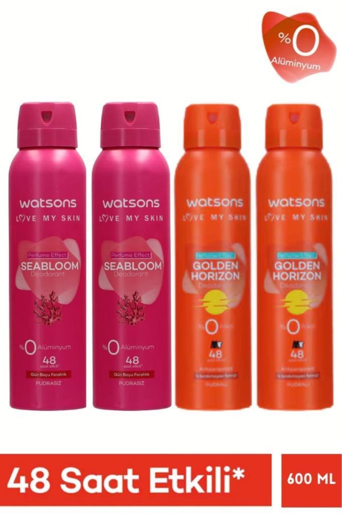Watsons Deodorant 4’lü Set – Seabloom Pudrasız x2 + Golden Horizon Pudralı x2 Kadın Sprey 150 ml