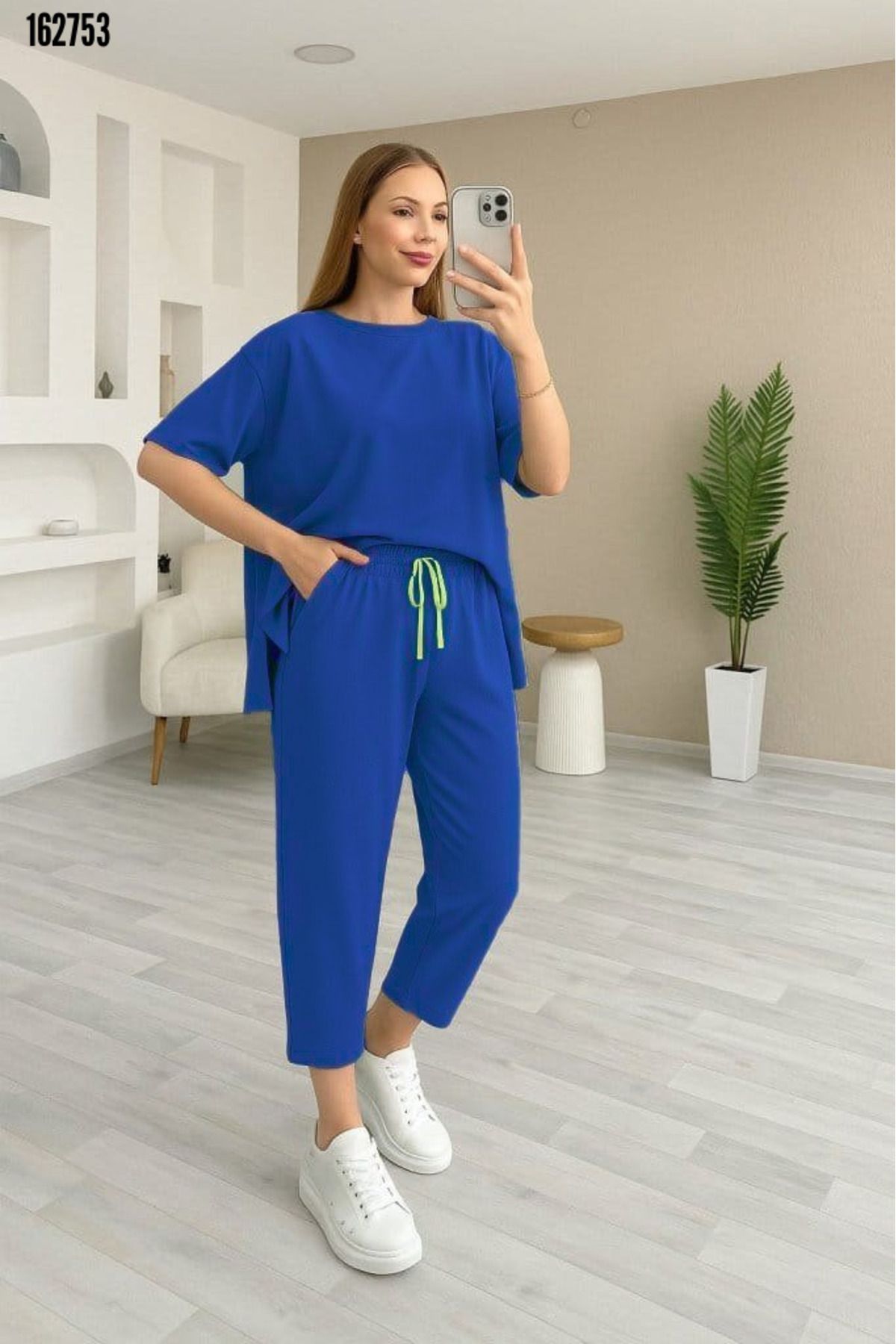 Kokosh moda Kadın Kısa Kollu Bisiklet Yaka Salaş Alt Üst İkili Takım