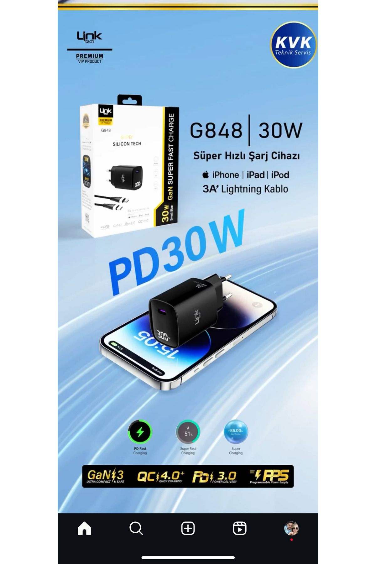 ARDA İLETİŞİM Linktech G846 Premium 30w Pd Gan3 Usb-C Şarj Adaptörü