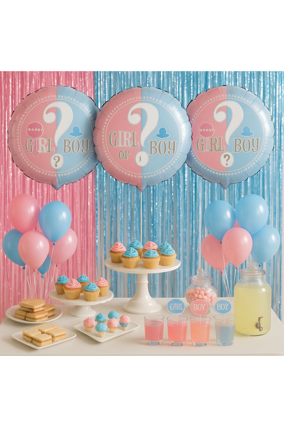 Partinity Girl and Boy Yazılı 18 İnç Folyo Balon - Kız mı Erkek mi Cinsiyet Belirleme Parti Balonu