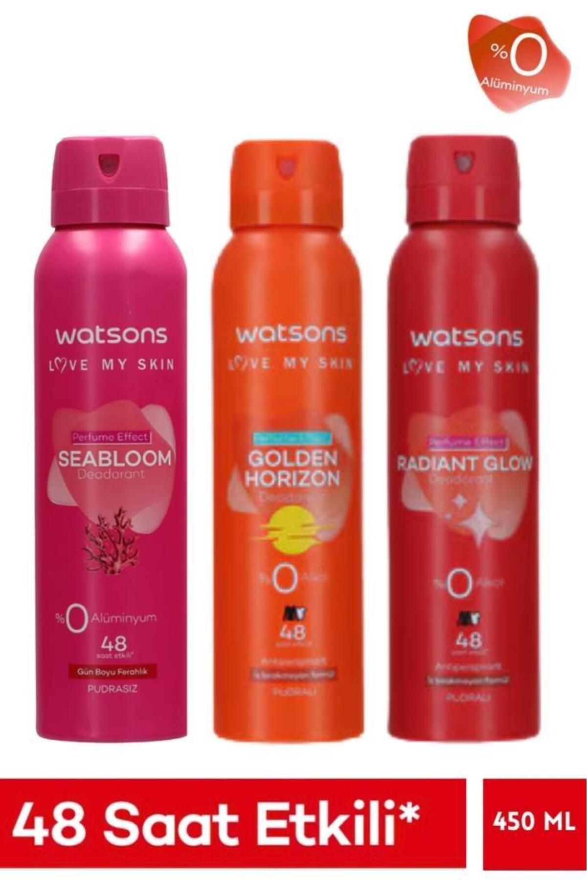 Watsons 3’lü Kadın Deodorant Seti – Seabloom Pudrasız Golden Horizon Radiant Glow 150 ml