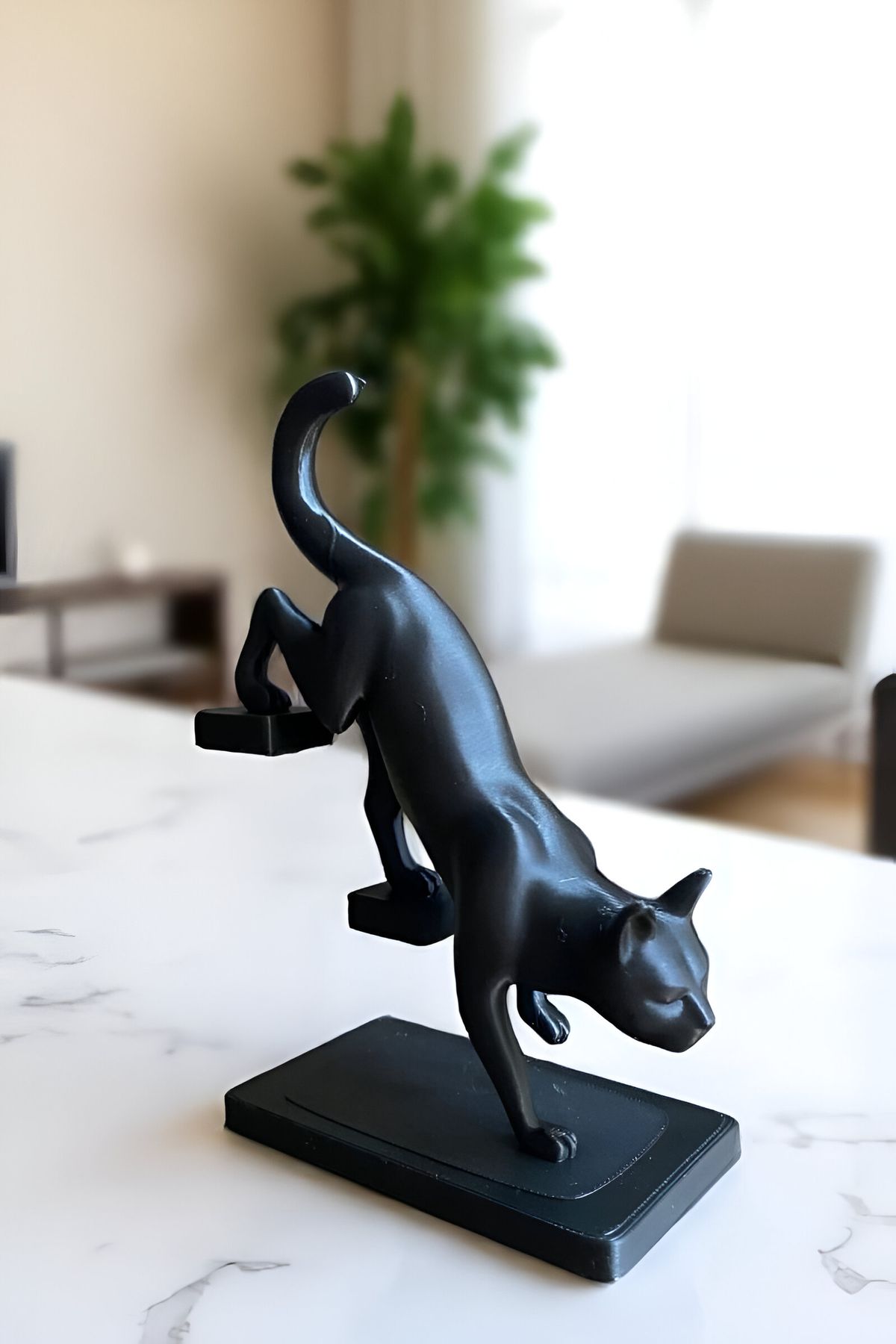 TUTACENTER SİNSİ KEDİ BİBLO, DEKORATİF MERDİVENDEN İNEN KEDİ FİGÜRÜ, HAYVAN BİBLO