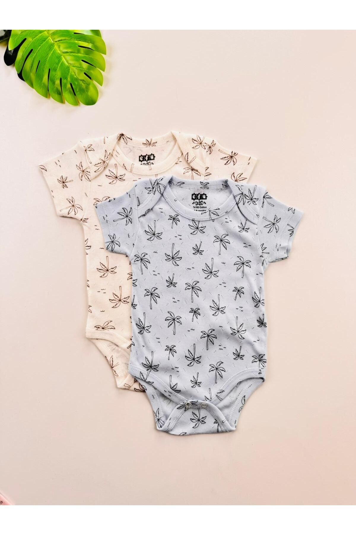 EFU BABY 2'li Palmiye Desenli Pamuklu Jakarlı Bebek Atlet Body