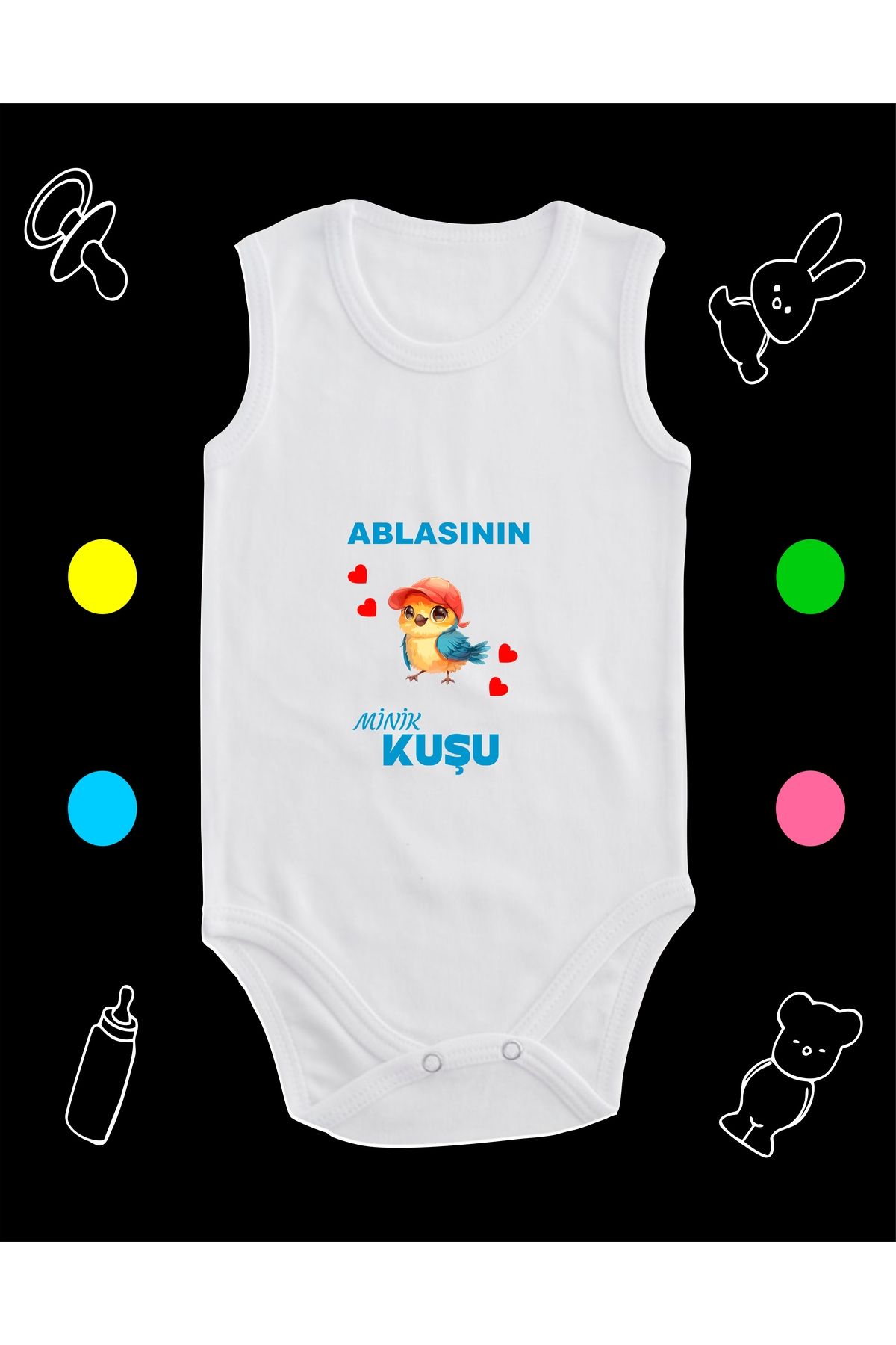 enmalife Pamuklu Ablasının Minik Kuşu Baskılı Penye Bebek Body Çıtçıtlı Badi Zıbın ABLMK117