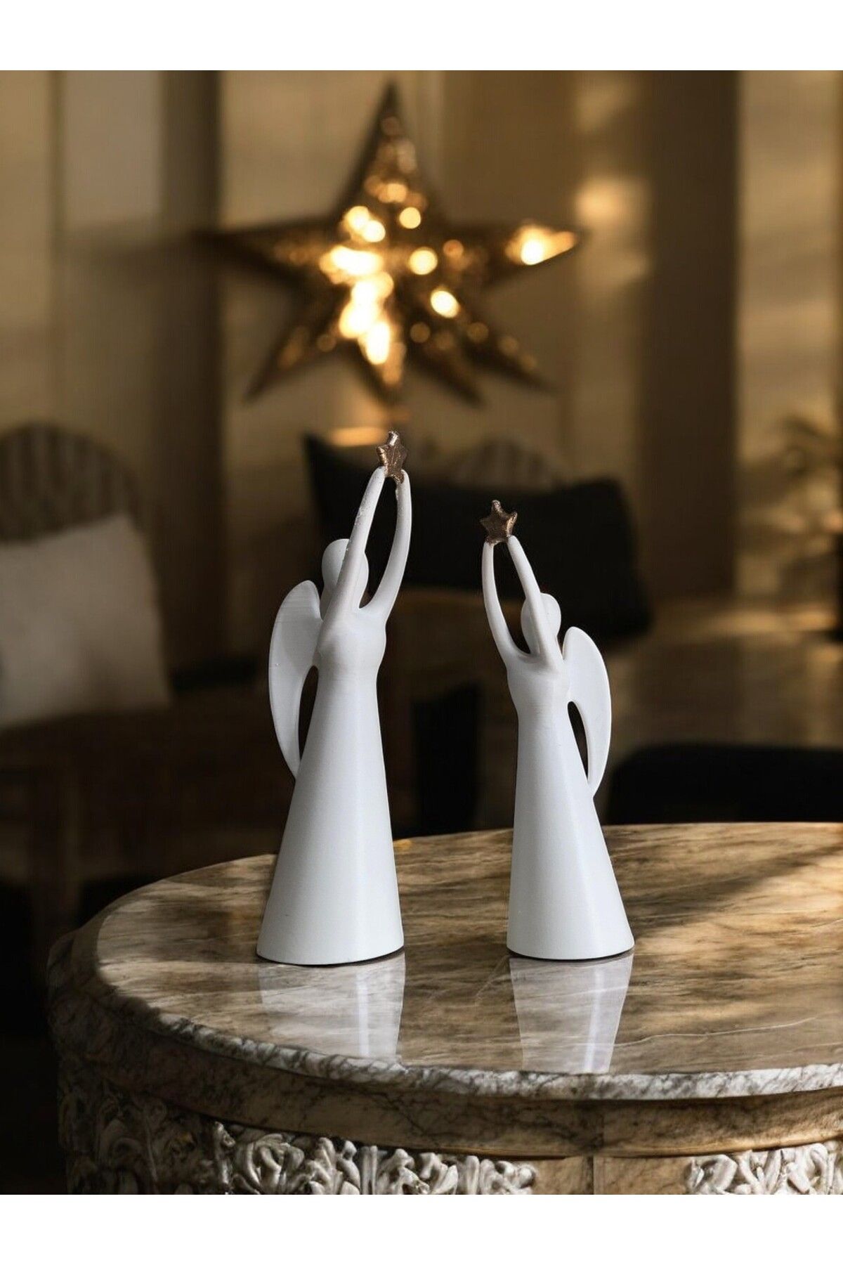 Eka Design Beyaz Ikili Melek Biblo - Dekoratif Ikili Melek Biblo (BÜYÜK MELEK:15CM, KÜÇÜK MELEK 13CM)