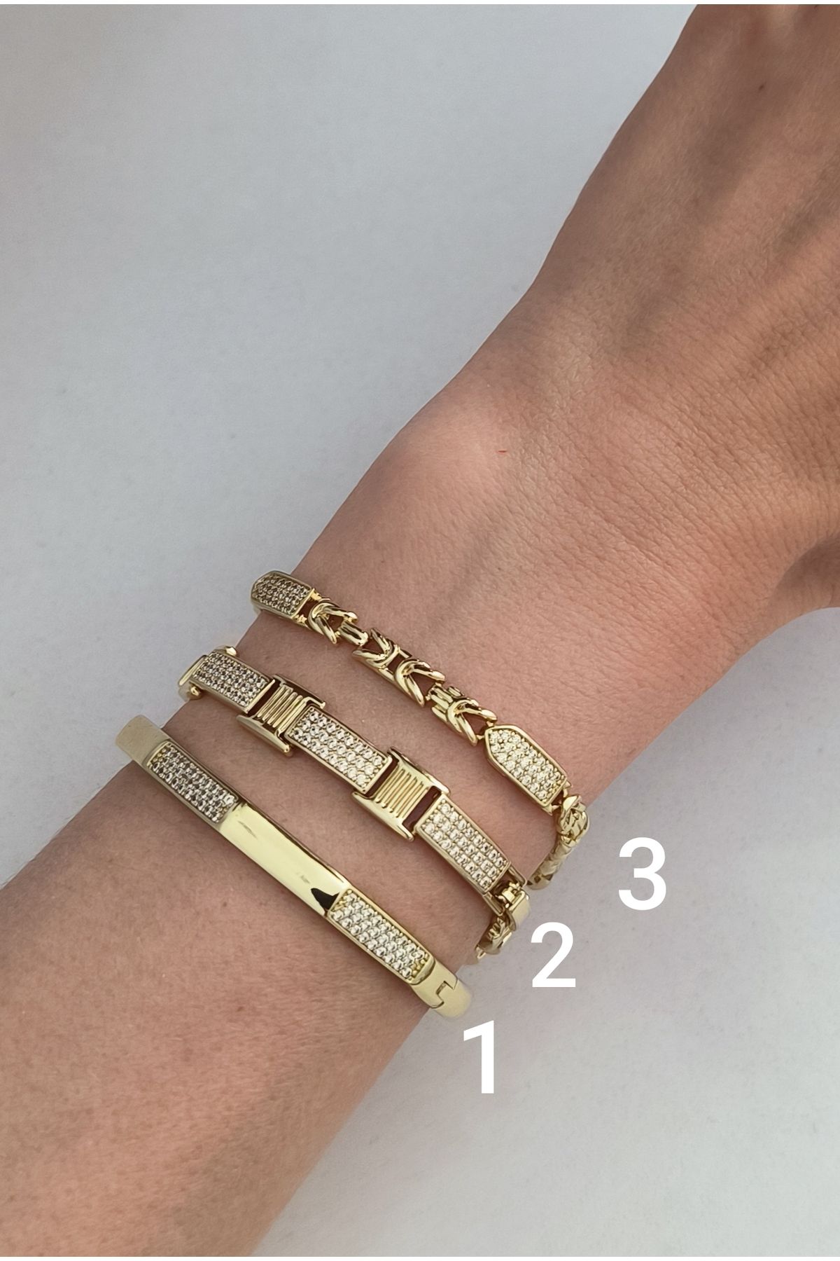 xUPING Altın Kaplama Köşeli Taş Detaylı Kelepçe Kararmaz 14K Rengindedir 6.0cm 1nolu